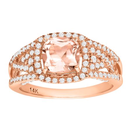 1 1/2 ct Morganite & 1/2 ct Diamond Ring