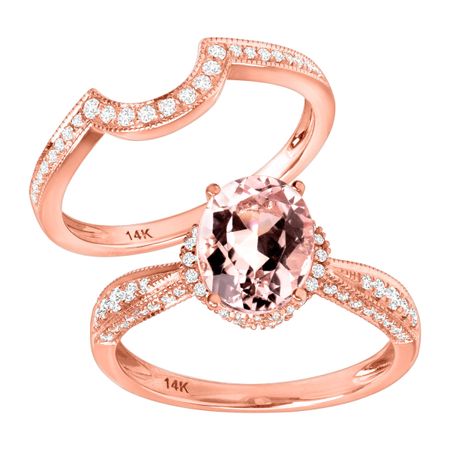1 3/4 ct Morganite & 3/8 ct Diamond Engagement Ring Set