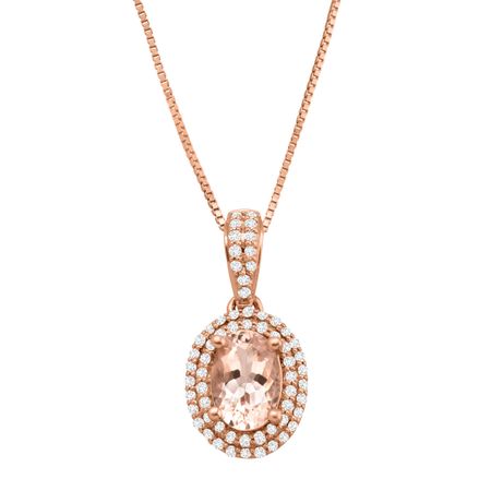 3/4 ct Morganite & 1/5 ct Diamond Oval Pendant