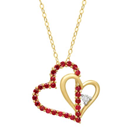 1/2 ct Ruby Double Heart Pendant with Diamond
