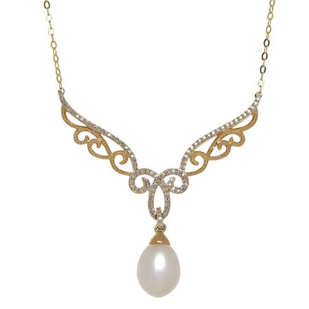 Pearl & 1/5 ct Diamond Filigree Garland Necklace