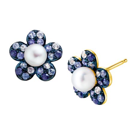 3/4 ct Sapphire & 4.5 mm Pearl Flower Stud Earrings