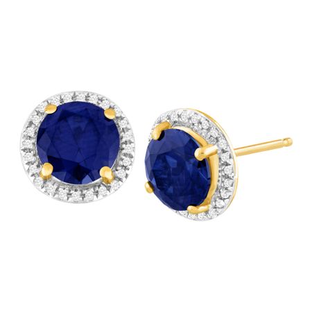3 1/5 ct Sapphire & 1/10 ct Diamond Stud Earrings