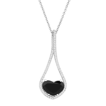 Black Jade Heart Pendant With Cubic Zirconia