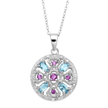 5 ct Amethyst & Blue Topaz Medallion Pendant with Diamond