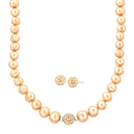 Champagne Ringed Pearl Set with Swarovski Crystals
