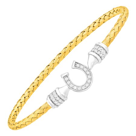 Lucky Woven Two-Tone Horseshoe Bracelet with Cubic Zirconia
