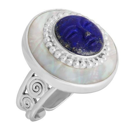 Carved Lapis & Mother-of-Pearl Goddess Ring