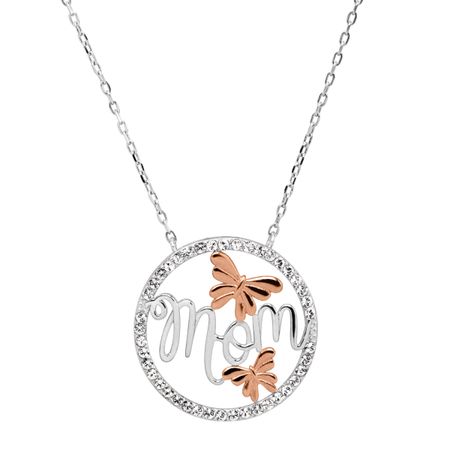 'Mom' Floral Script Pendant with Swarovski Crystals