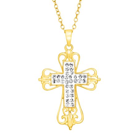 Open Swirl Cross Pendant with Swarovski Crystals