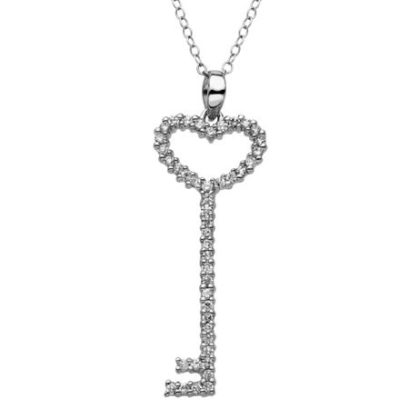 Heart Key Pendant with Cubic Zirconia