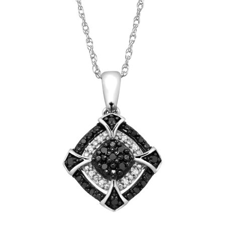1/6 ct Black and White Diamond Tile Pendant