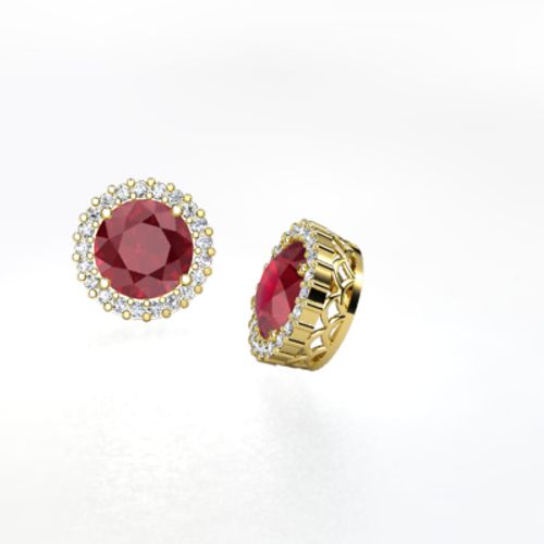 Margarita Earrings Round Ruby 14k Yellow Gold Earring With Diamond Margarita Earrings Round Ruby 14k Yellow Gold Earring With Diamond