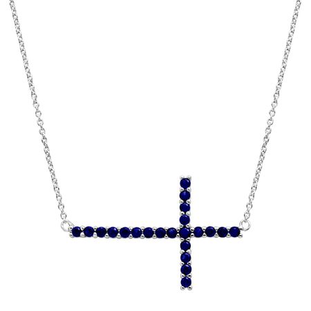 1/4 ct Sapphire Sideways Cross Necklace