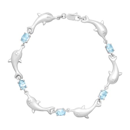 2 7/8 ct Sky Blue Topaz Dolphin Bracelet with Diamond