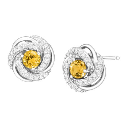 3/4 ct Citrine & White Sapphire Stud Earrings
