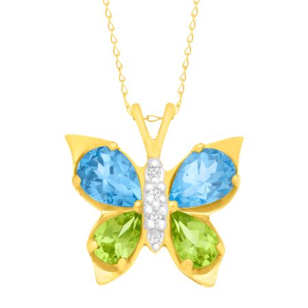 2 1/2 ct Topaz & Peridot Butterfly Pendant with Diamonds