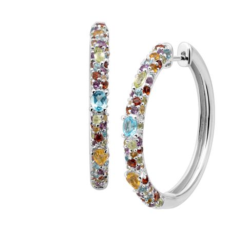Rainbow Multi-Stone Hoop Earrings