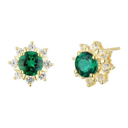 Emerald & White Sapphire Flower Stud Earrings