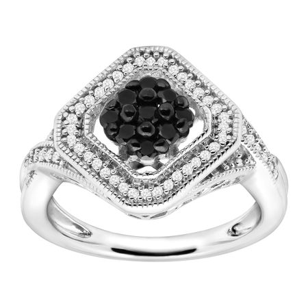 1/2 ct Black and White Diamond Tile Ring