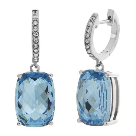 Blue Cushion Drop Earrings with Swarovski Crystals