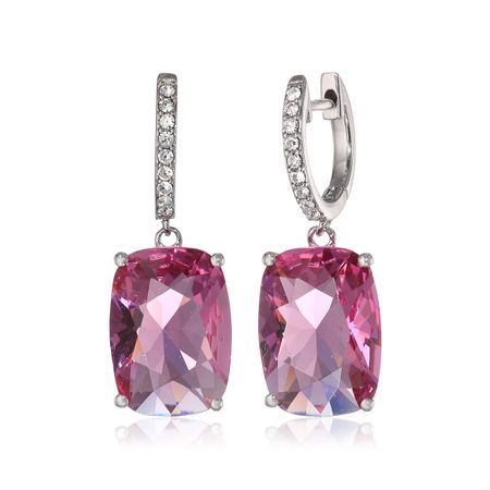 Pink Cushion Drop Earrings with Swarovski Crystals