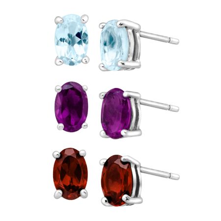 Blue Topaz, Garnet & Amethyst Stud Earring Set