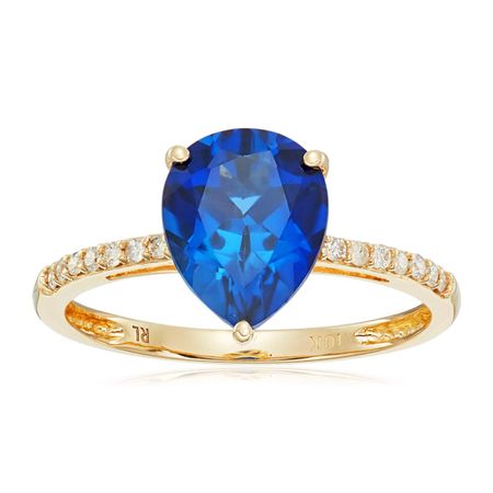 Blue Sapphire & 1/10 ct Diamond Ring