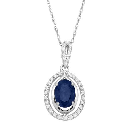 1 ct Sapphire & 1/10 ct Diamond Oval Pendant
