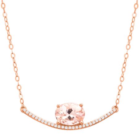 Morganite Curved Bar Necklace with Diamonds