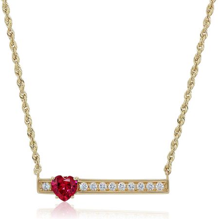 Ruby & White Sapphire Heart Bar Necklace