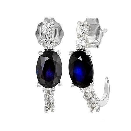 1 3/4 ct Blue & White Sapphire J-Hoop Earrings