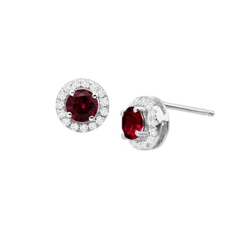 7/8 ct Ruby & White Sapphire Halo Stud Earrings
