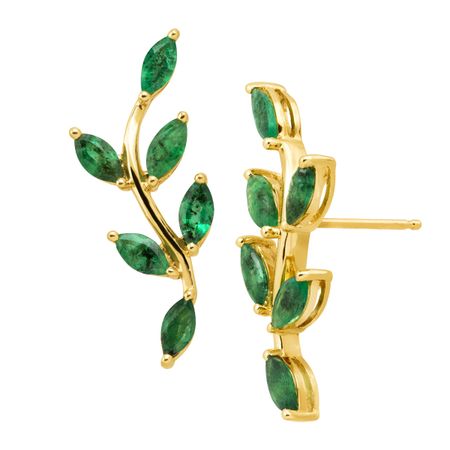 2 ct Emerald Leaf Climber Earrings