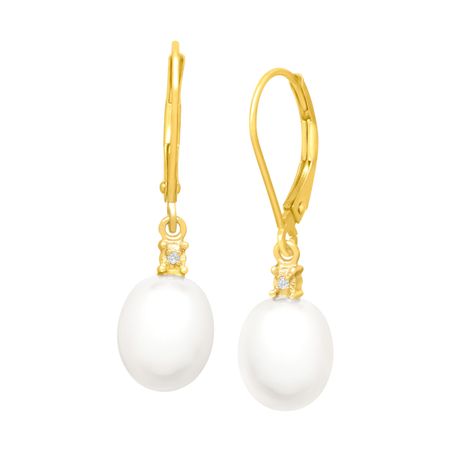 Pearl Drop Earrings with Diamonds