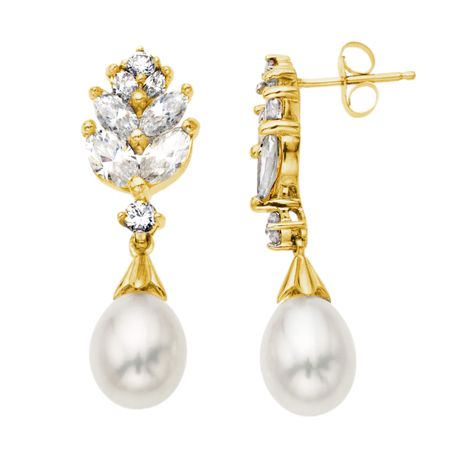 Pearl Drop Earrings with White Sapphire