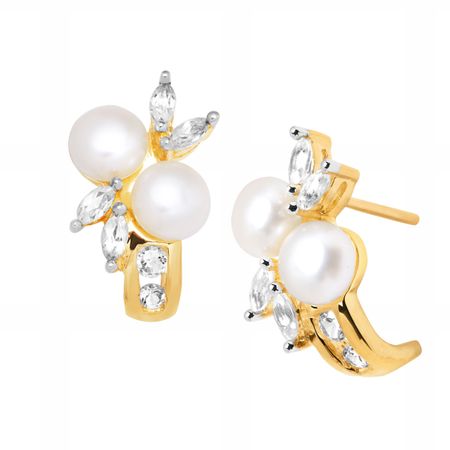 Pearl & 1/2 ct White Sapphire 'J' Earrings