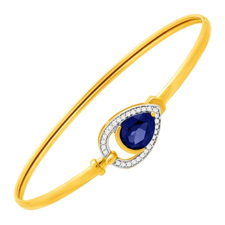 2 1/10 ct Ceylon Sapphire & 1/8 ct Diamond Teardrop Bangle Bracelet