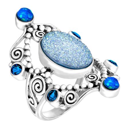 Pariba Druzy & Opal Quartz Scroll Ring