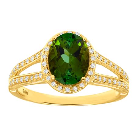 1 3/4 ct Green Tourmaline & 1/5 ct Diamond Ring