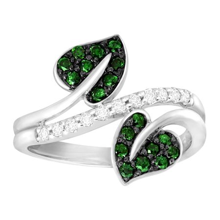 1/2 ct Green & White Diamond Leaf Ring