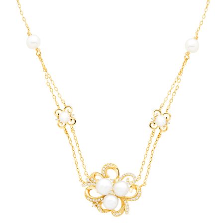 Pearl & 1/5 ct Diamond Floral Station Pendant