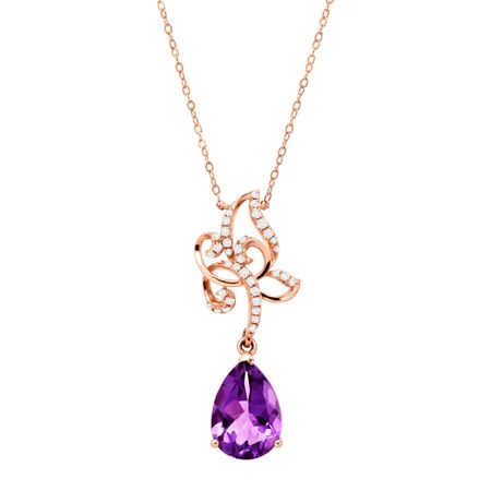 1 1/2 ct Amethyst & 1/10 ct Diamond Drop Necklace