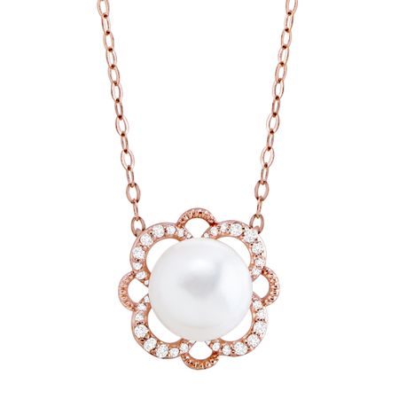 8 mm Pearl & 1/10 ct Diamond Flower Necklace