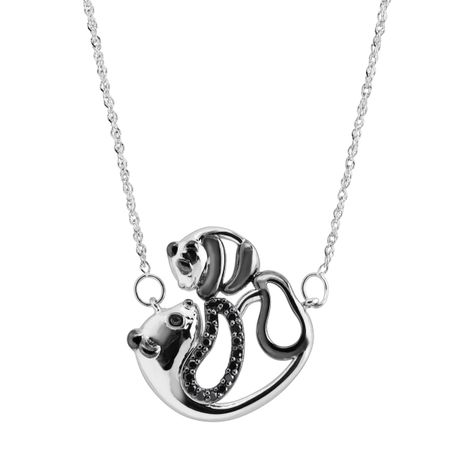 Mother & Baby Panda Necklace with Black Diamonds