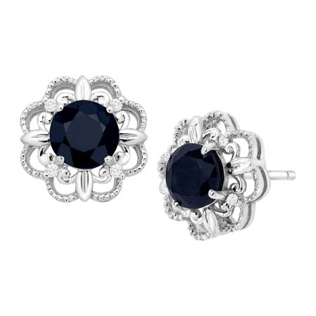 1 1/3 ct Kanchanaburi Sapphire Stud Earrings with Diamonds