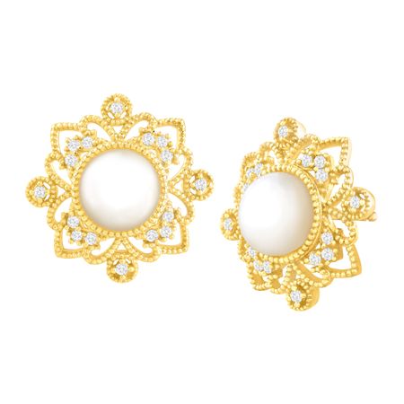 Pearl & 1/10 ct Diamond Stud Earrings