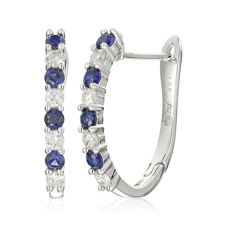 Sapphire & 1/4 ct Diamond Hoop Earrings