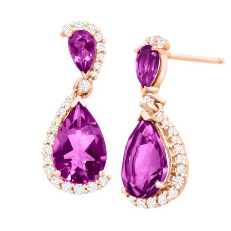 2 1/2 ct Amethyst & 1/5 ct Diamond Drop Earrings