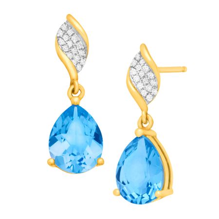 4 1/2 ct Swiss Blue Topaz Drop Earrings with Diamonds